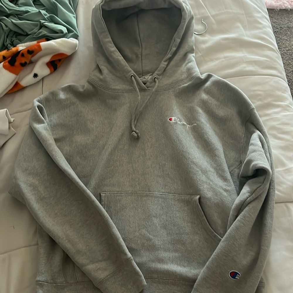 gray women's champion hoodie